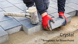  Presentation with concrete - Amazing presentation design having pavers - hands of worker installing concrete backdrop and a coral colored foreground