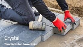  Presentation with concrete - PPT layouts having pavers - hands of worker installing concrete background and a gray colored foreground
