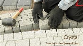  Presentation with concrete pavement - Slide set enhanced with pavers - paver laying pathway background and a  colored foreground