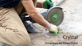  Presentation with electric - PPT layouts consisting of pavers - worker cuts a stone background and a mint green colored foreground