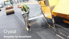  Presentation with road construction - Colorful presentation theme enhanced with pavers - worker operating asphalt paver machine backdrop and a gray colored foreground