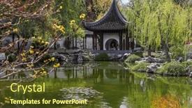  Presentation with huntington - PPT theme having pavilion-by-the-pond background and a tawny brown colored foreground