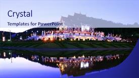  Presentation with thai temple - Slides having pavilion in dusk thai lanna background and a sky blue colored foreground