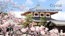  Presentation with hiroshima - PPT theme with pavilion-in-itsukushima-shrine background and a light blue colored foreground