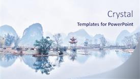  Presentation with china - Audience pleasing theme consisting of pavilion-in-jingxi-guangxi-china backdrop and a sky blue colored foreground
