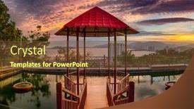  Presentation with pond - PPT theme enhanced with pavilion-on-the-pond background and a tawny brown colored foreground