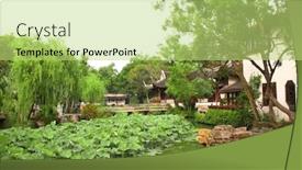  Presentation with garden pond - PPT theme featuring pavilion-pond-with-lotuses background and a yellow colored foreground
