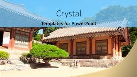  Presentation with north korea - Colorful presentation theme enhanced with pavilions-in-ancient-buddhist-temple backdrop and a light blue colored foreground