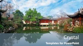  Presentation with chinese architecture - Theme consisting of pavilions on a river chinese background and a seafoam green colored foreground