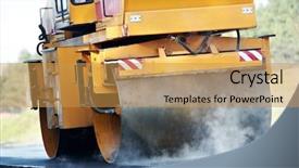  Presentation with asphalt pavement - Beautiful PPT theme featuring paving - heavy vibration roller compactor backdrop and a yellow colored foreground