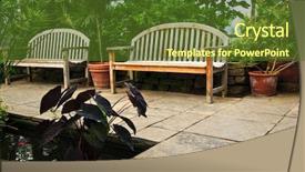  Presentation with garden pond - Colorful presentation theme enhanced with paving stones - lush green garden with stone backdrop and a tawny brown colored foreground