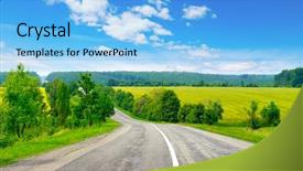  Presentation with rural road - PPT layouts enhanced with paving way - rural paved road among green background and a light blue colored foreground