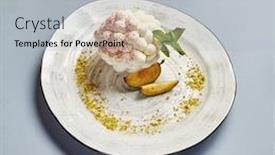  Presentation with course - Presentation design featuring pavlova-dessert-course-served background and a light gray colored foreground