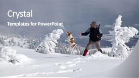  Presentation with snow day - Colorful presentation design enhanced with paw print - happy man playing with his backdrop and a gray colored foreground