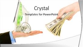  Presentation with iron - Beautiful PPT theme featuring pawn shops - iron and money on hands backdrop and a white colored foreground