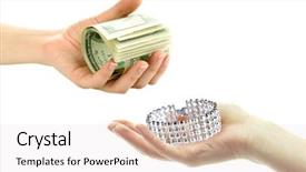  Presentation with jewelry - Slide deck consisting of pawns - jewelry and money on hands background and a white colored foreground