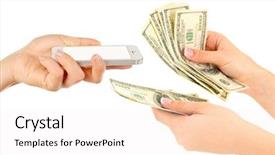  Presentation with smart - Beautiful slide deck featuring pawns - smart phone and money backdrop and a sky blue colored foreground