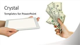  Presentation with money - Presentation design having pawns - tablet pc and money background and a white colored foreground