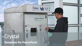 Presentation with pay - PPT theme with pay machines - man buying a ticket background and a gray colored foreground