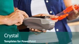  Presentation with payment - Theme with pay machines - worker accepting payment through smartphone background and a ocean colored foreground