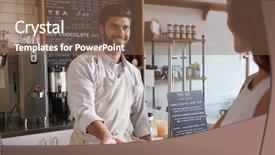  Presentation with health care customer service - Colorful theme enhanced with pay order - barista taking card payment backdrop and a violet colored foreground