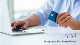  Presentation with credit card - PPT layouts with pay order - concept on online payments background and a  colored foreground
