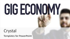  Presentation with gig economy - Cool new presentation theme with pay performance - business man pointing the text backdrop and a white colored foreground