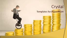  Presentation with business - PPT theme consisting of pay rise - business man riding monocycle up background and a lemonade colored foreground
