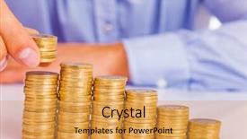  Presentation with rising star - PPT theme featuring pay rise - businessman rising coins background and a  colored foreground