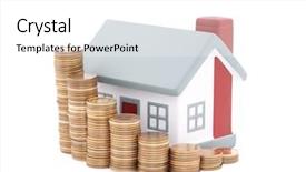  Presentation with clipping - Presentation enhanced with pay rise - house with stack of coins background and a  colored foreground