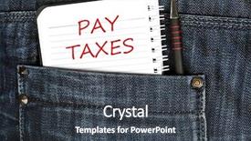  Presentation with taxes - Theme featuring service income - pay taxes message on notepad background and a dark gray colored foreground