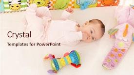  Presentation with baby toy - Cool new PPT theme with paying attention - baby girl looking at colorful backdrop and a lemonade colored foreground