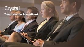  Presentation with attention - Theme consisting of paying attention - five businesspeople sitting in presentation background and a violet colored foreground