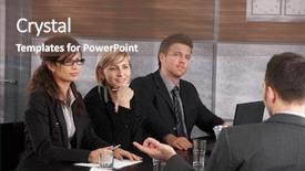  Presentation with attention - PPT layouts having paying attention - panel of friendly businesspeople sitting background and a tawny brown colored foreground