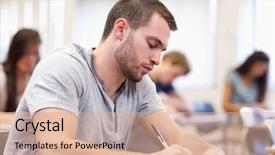  Presentation with classroom - Beautiful presentation theme featuring paying attention - studious young adult writing backdrop and a coral colored foreground