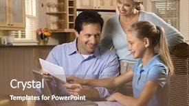  Presentation with patient and family centered - Presentation enhanced with paying bills on laptop computer background and a violet colored foreground