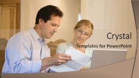  Presentation with cyber stalking computer laptop suffering - Colorful slide set enhanced with paying bills on laptop computer backdrop and a  colored foreground