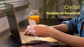  Presentation with online banking - Cool new slide deck with paying-by-card-online-shopping backdrop and a tawny brown colored foreground