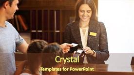  Presentation with hotel - PPT theme featuring paying guest - happy family checking in hotel background and a tawny brown colored foreground