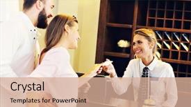  Presentation with receptionist - Colorful slide deck enhanced with paying guest - picture of couple and receptionist backdrop and a coral colored foreground