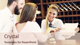  Presentation with receptionist - Slide deck having paying guest - picture of couple and receptionist background and a lemonade colored foreground