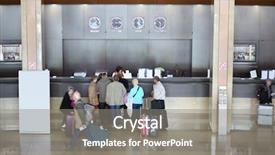  Presentation with registration - Colorful slides enhanced with paying guest - top view of people stand backdrop and a gray colored foreground