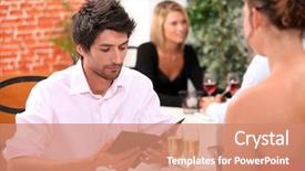  Presentation with restaurant menu - Slides enhanced with paying guest - young man looking background and a coral colored foreground