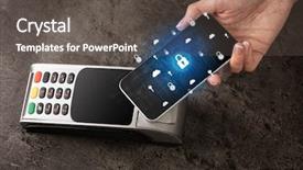  Presentation with online payment - Presentation consisting of paying with cellphone on pos background and a dark gray colored foreground