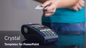  Presentation with pos - Slide deck with payment-by-contactless-credit-card background and a wine colored foreground