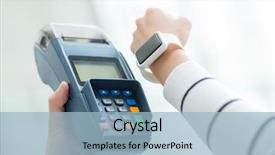  Presentation with nfc - Presentation theme enhanced with payment methode - woman pay by smart watch background and a light blue colored foreground