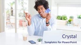  Presentation with african american students - Colorful slide set enhanced with payment point - african american man using laptop backdrop and a  colored foreground