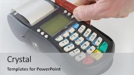  Presentation with credit card - Audience pleasing slide set consisting of payment point - credit card reader in action backdrop and a light gray colored foreground