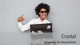  Presentation with afro - PPT layouts enhanced with payment point - portrait of a happy young background and a light gray colored foreground