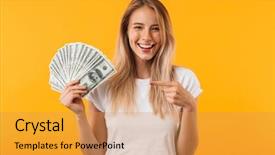  Presentation with smiling little girl - PPT layouts with payment point - portrait of a smiling young background and a gold colored foreground